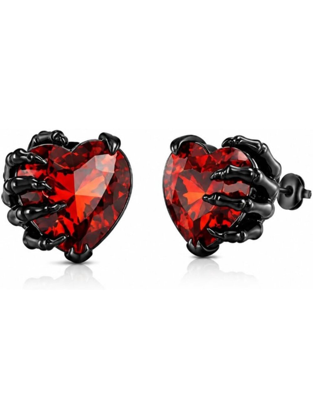 Women's Red Black Halloween Gold Plated Gothic Skeleton Stud Heart Earrings
